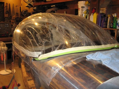 Canopy screwed into place in prep for fiberglass at the front