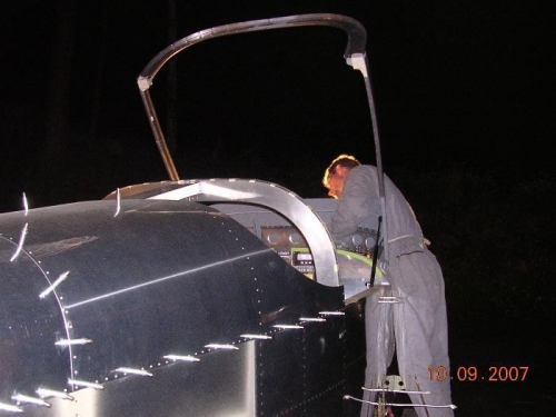 Late at night filing on the canopy skin...