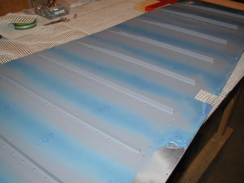 Left rudder skin interior with stiffeners