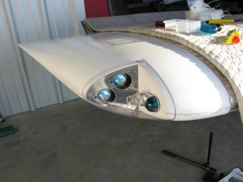 A view of the left wingtip installed with lighting complete