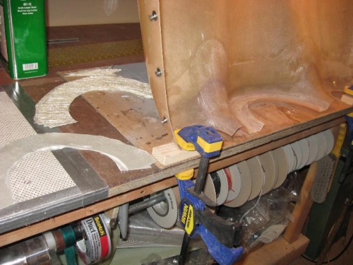 Upper cowling prep with cloth mat and glass (mat used for thickness - mostly will be ground away)