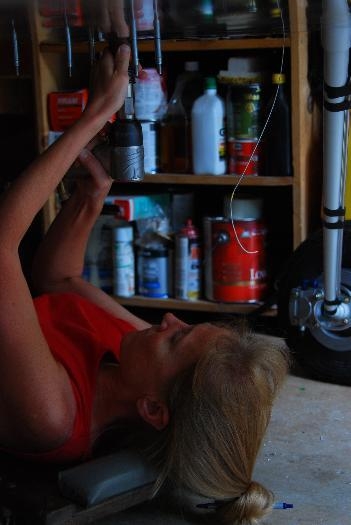 Gayle hard at work running the rivet gun!