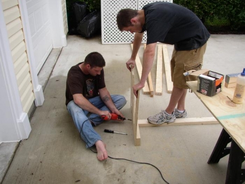 Son and Friend working on wing stand