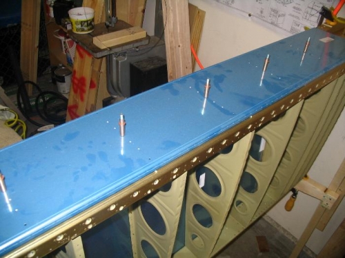 Fuel tank baffle in place on spar