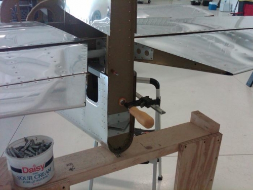 Vertical stab clamped in place