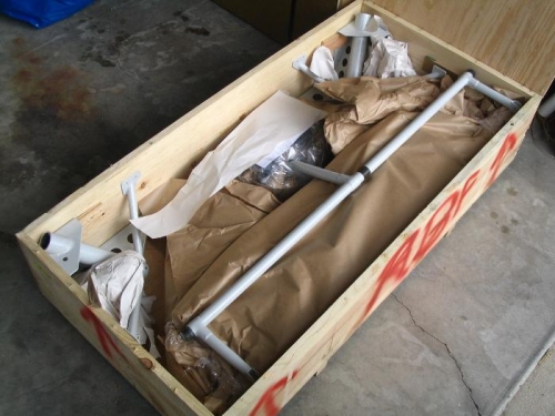 The smaller of the two crates before unpacking