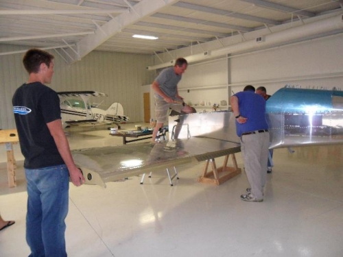 Gavin, Doug & Ross helping install the left wing