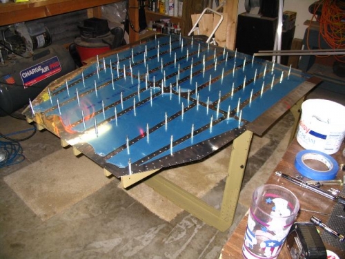 Bottom skin clecoed in place