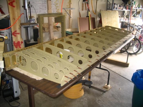 Right wing structure ready for riveting