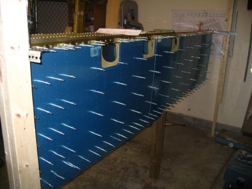 Lower wing skins clecoed in place