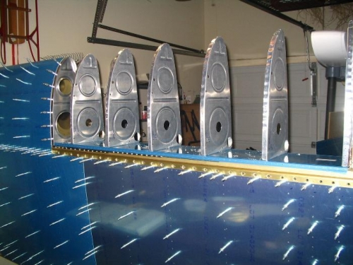 Fuel tank ribs in place before drilling