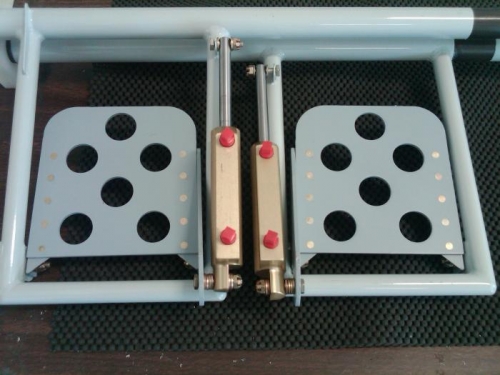 Close up of assembled pedals and brake cylinders