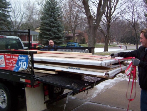 Unloading from Lowes rental truck.