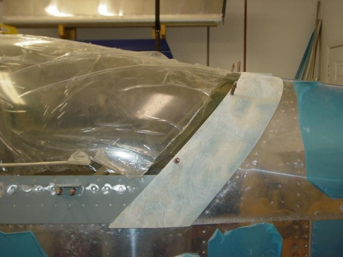 Sanded the skirt the blue spots show where it had low spots.