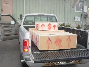 Loading the boxes into my truck at the ABF loading dock.