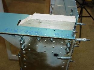 Here is a view of the side doubler clecoed to the bulkhead.
