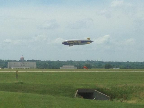 The blimp was flying around LNK today.