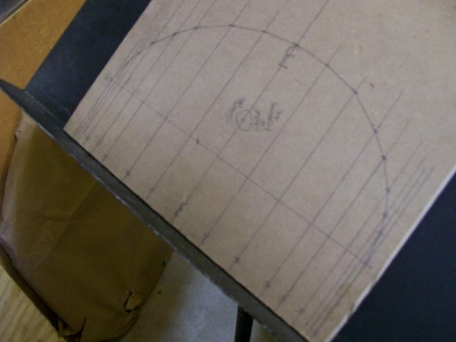 The aft bulkhead plotted for cutting on the band saw