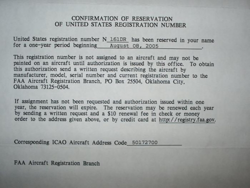 Letter from the FAA confirming 
