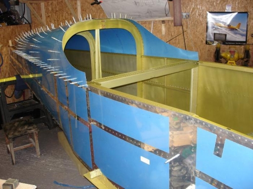 Aft top skin clekoed in place