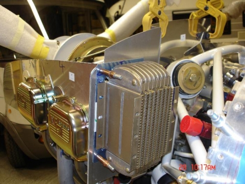 Oil cooler fitted to rear left baffle