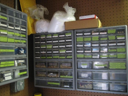 Storage drawers for small parts and hardware