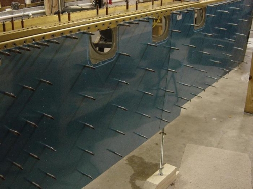 Bottom and top skins clecoed to carcas, ready for match drilling