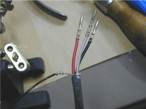 Adding shield extension wire by solder #22 wire to shield