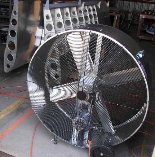 Fan in door of hangar