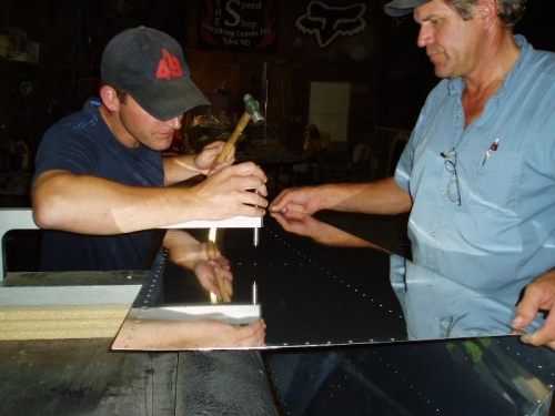 Dave and Dan dimpling the vert skin