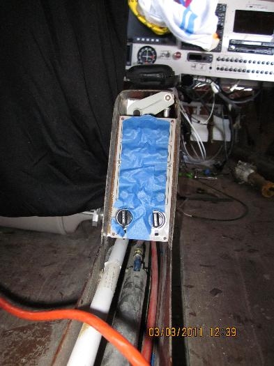 com panel protected with blue tape