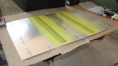 Stiffeners riveted in place and primed.