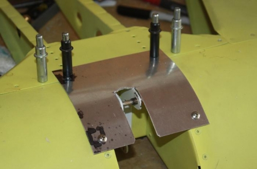 Inboard aileron hinge cover prior to support brace trimming.