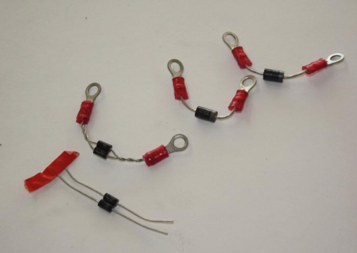 Zener bidirectional (lower) and standard (upper) diodes