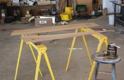 Applying polyurethane.