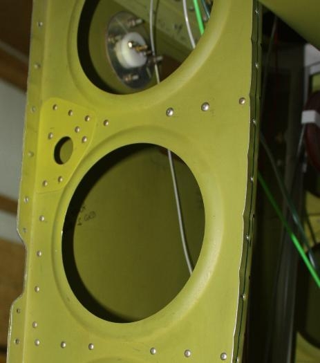 Aux inboard fuel outlet cutout, access relief and doubler, bay view.