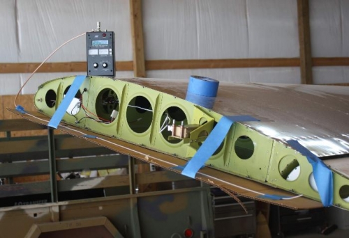 Cardboard wingtip and initial antenna in place.