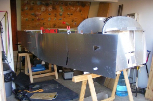 Rearwards view of trial fit of side skin.