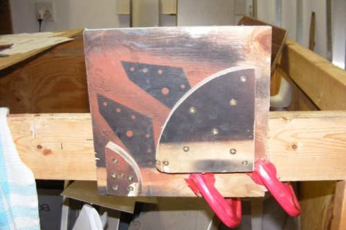 A picture of the wooden jog for bending the hoops.