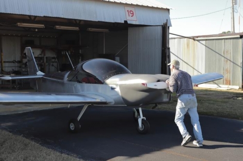 Going back into hangar after engine run