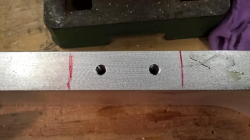 Holes drilled for right block