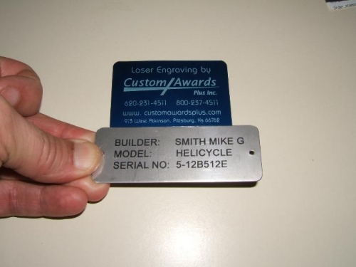 Data plate back from engraver