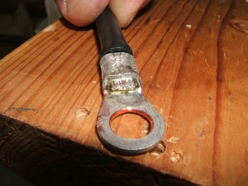 Large terminal crimped and soldered