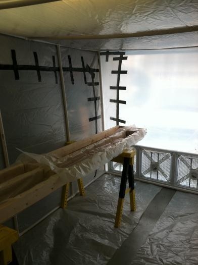 Inisde paint booth.