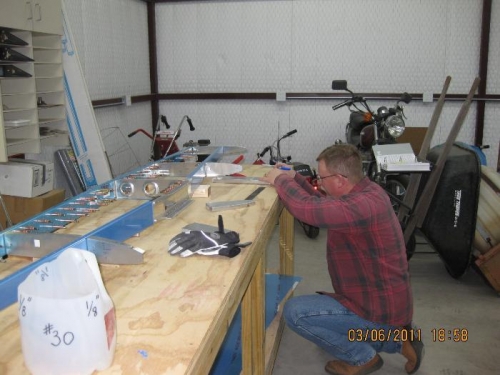 Marking HS-405 Ribs for Pilot Drilling.