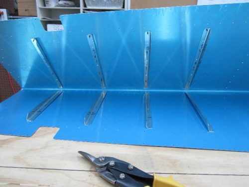 Preparing to match drill stiffeners.