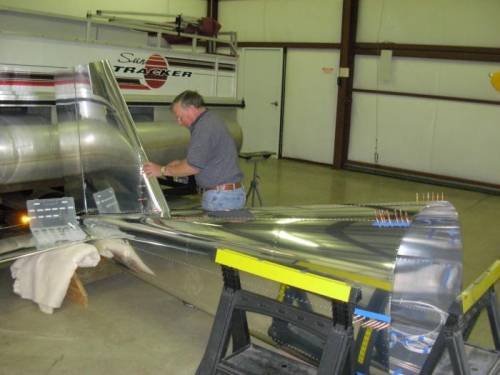 Installed forward skin on vertical stabilizer.