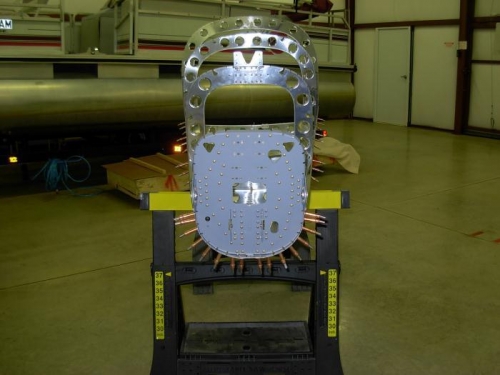 Rear view of bottom skin riveted to fuselage ribs
