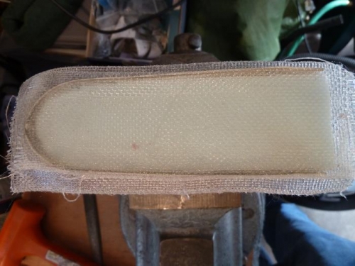 First application of fiberglass to close the HS tip.