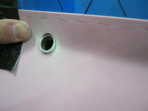 Hole drilled for handle tube protrusion